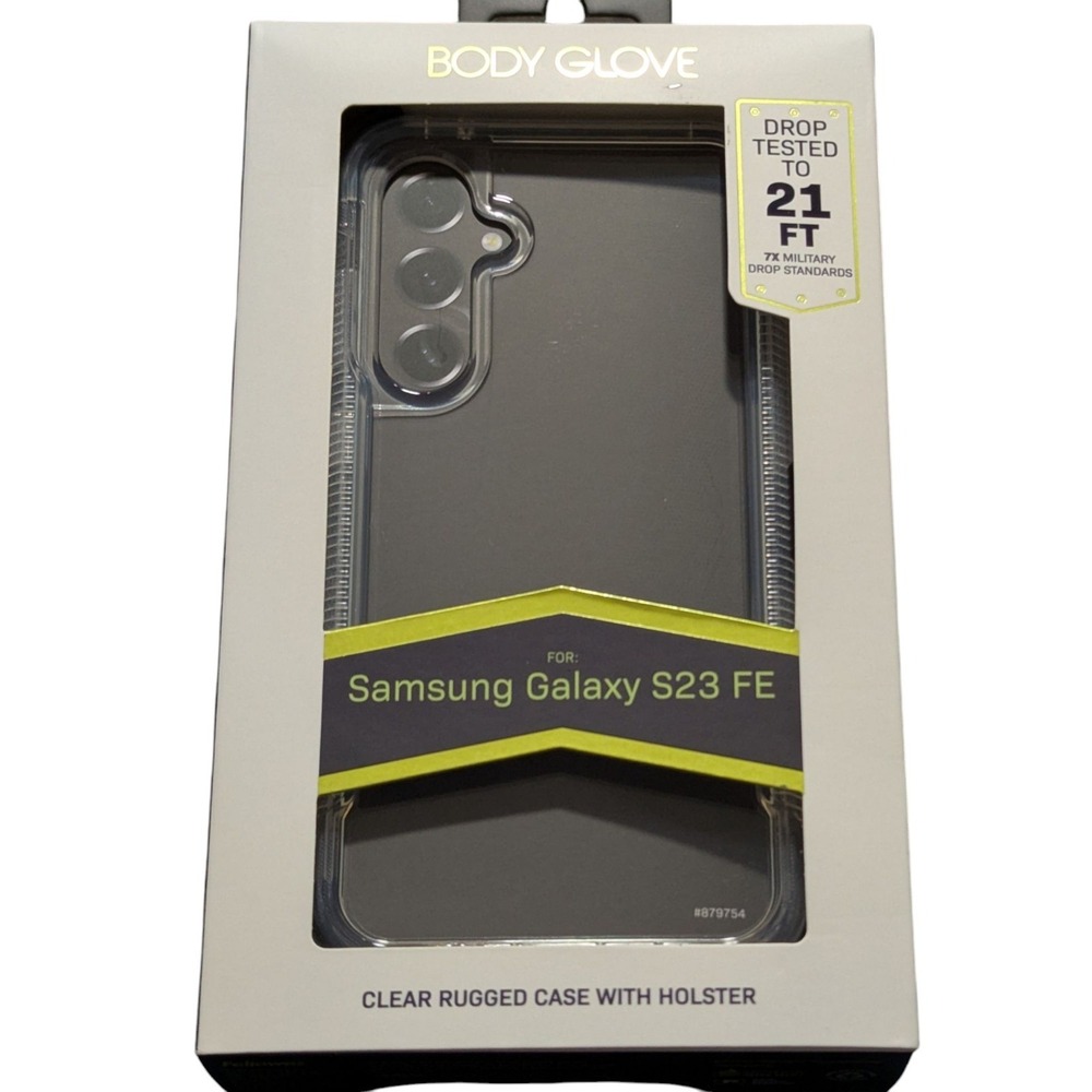 E3. Body Glove Clear Rugged Case and Holster for Samsung Galaxy S23 FE - Clear